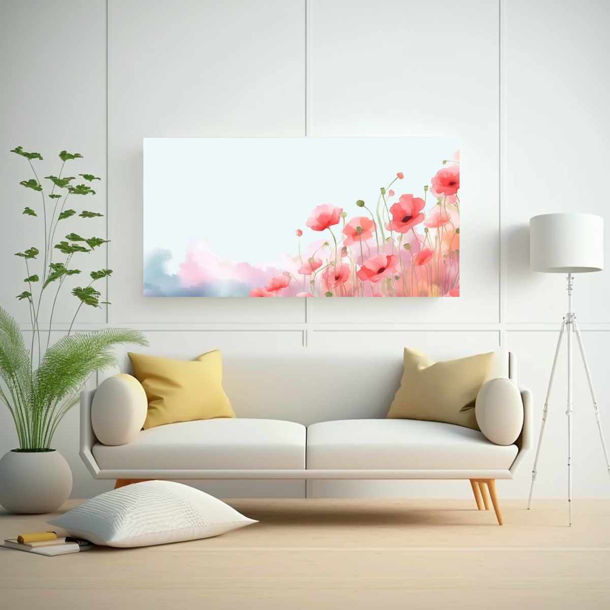 FONDO ACUARELA MODERNO DE AMAPOLAS LUMINOSAS CON ESPACIO PARA TEXTO 60X30CM - 2