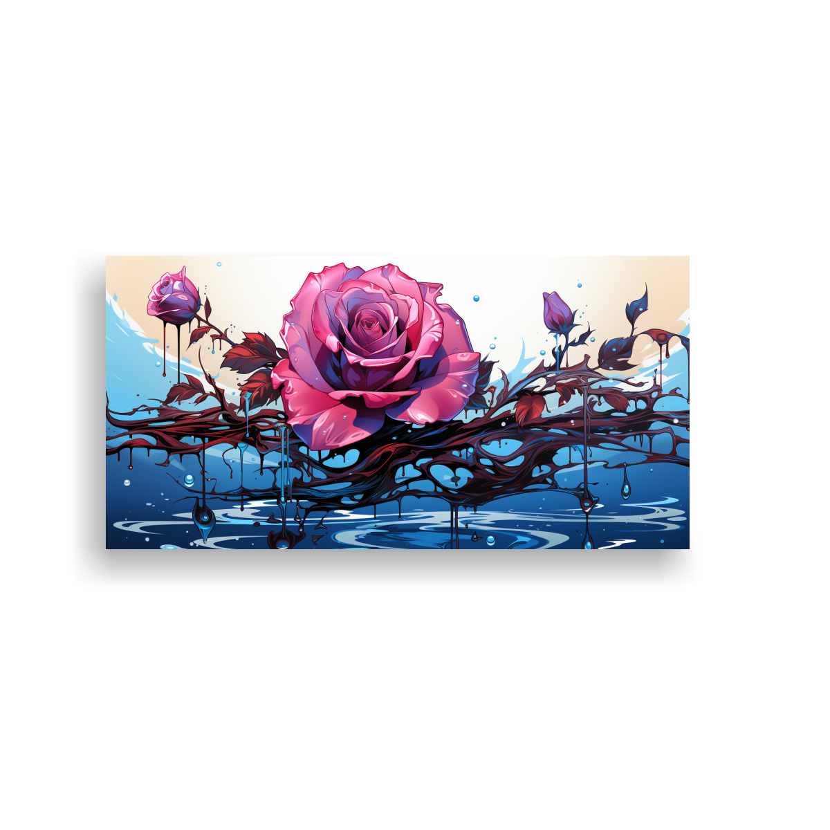 PINTURA DECORATIVA VINTAGE ESTILO LIENZO CON LOGO DE GOTEO CIAN OSCURO Y ROSA 40X20CM - 1
