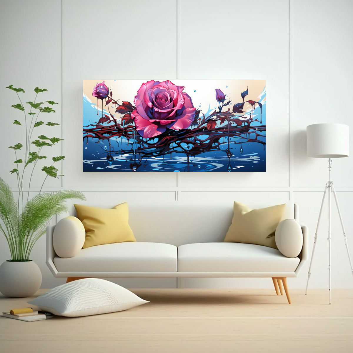 PINTURA DECORATIVA VINTAGE ESTILO LIENZO CON LOGO DE GOTEO CIAN OSCURO Y ROSA 40X20CM - 2