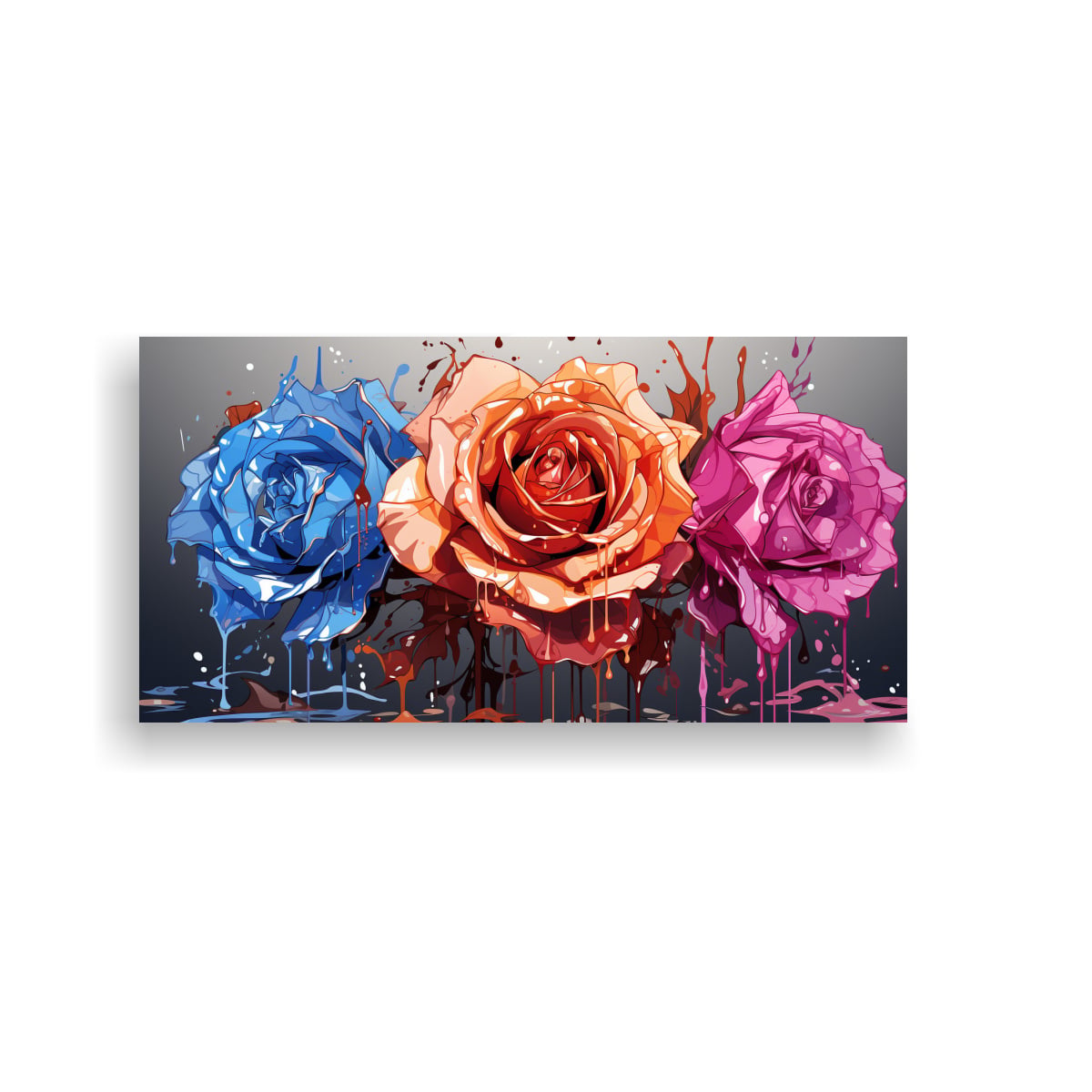 PINTURA DECORATIVA CON ROSA COLOREADA Y GOTEOS EN LOS PÉTALOS 80X40CM - 1