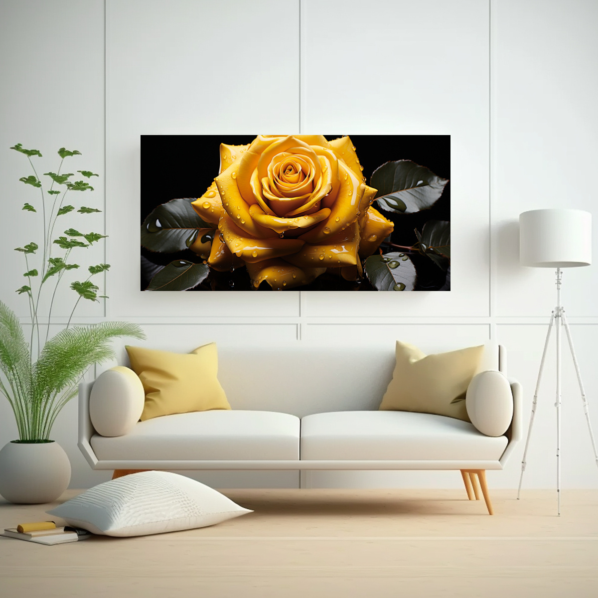 PINTURA DECORATIVA DE ROSA AMARILLA SIMÉTRICA EN ESTILO POP ART MODERNO 120X60CM - 2