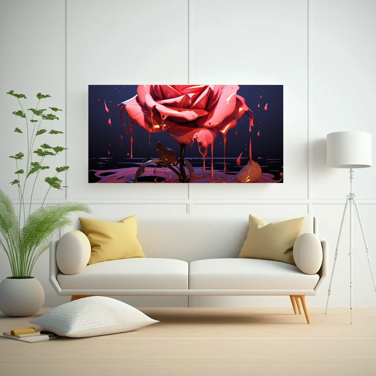 CUADRO ABSTRACTO NEGRO ESTILO PLANO ROSAS DERRETIDAS 100X50CM - 2