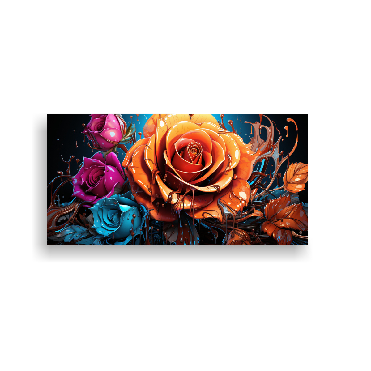ARTE DE PARED HORIZONTAL MULTICOLOR VIBRANTE CON ROSA GOTEANDO PINTURA NEON INNOVADORA 60X30CM - 1