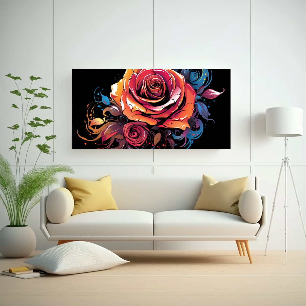 TELA EN BASTIDOR ESPECTACULAR CON UN DISEÑO DE ROSA ESTILO GRAFFITI 160X80CM - 2
