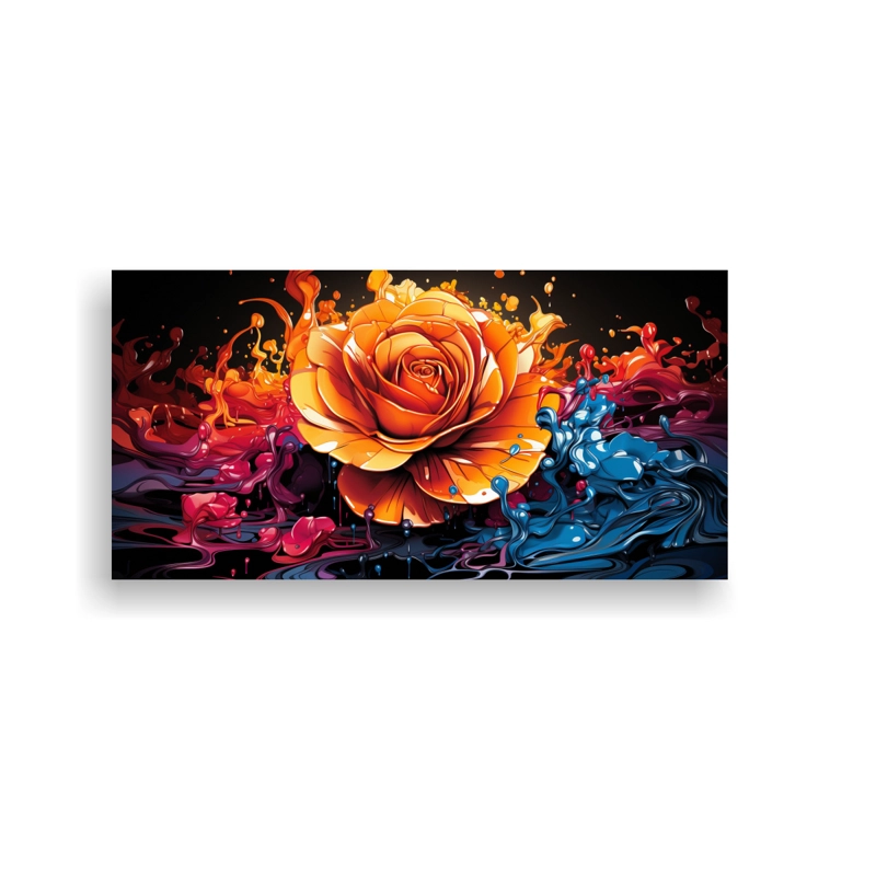CUADRO DECORATIVO DE TELA SUBLIMADA CON EXUBERANTES ROSAS MULTICOLORES VIBRANTES Y GOTEO D 80X40CM - 1