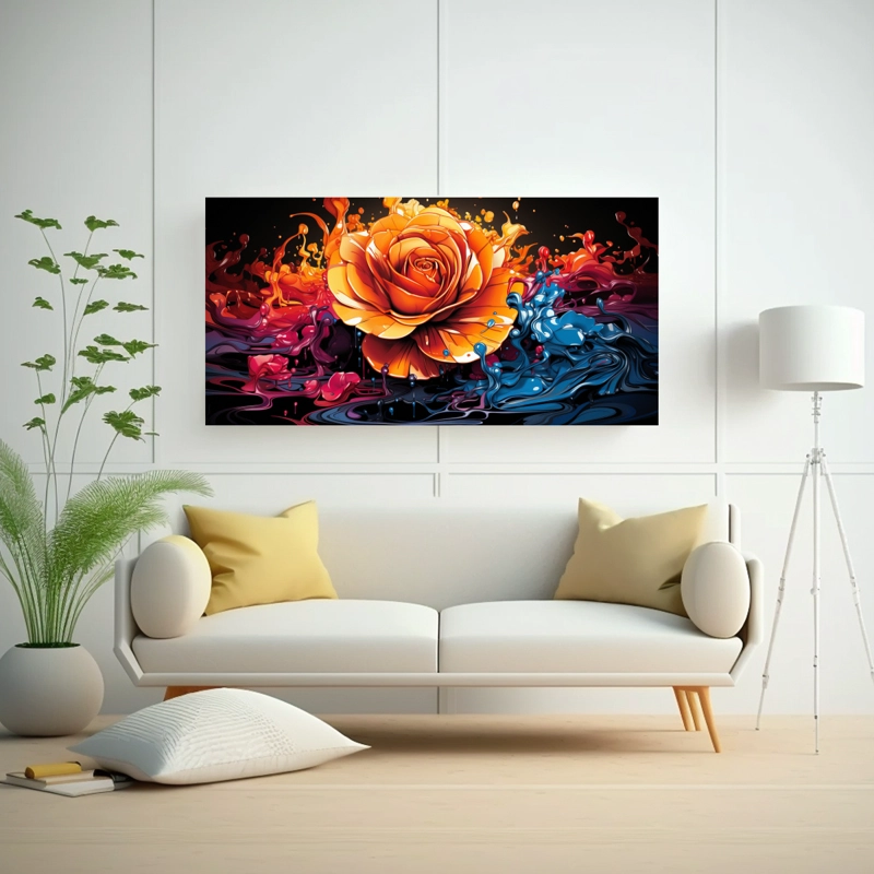 CUADRO DECORATIVO DE TELA SUBLIMADA CON EXUBERANTES ROSAS MULTICOLORES VIBRANTES Y GOTEO D 80X40CM - 2