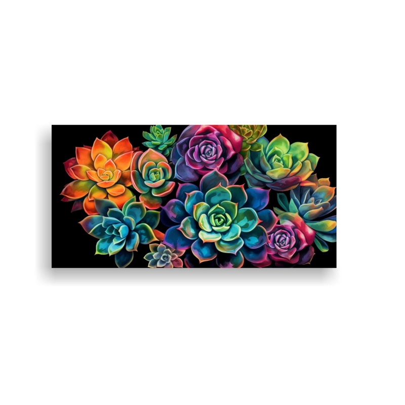 CUADRO DE SUCULENTAS COLORIDAS EN ESTILO ACUARELA 60X30CM - 1