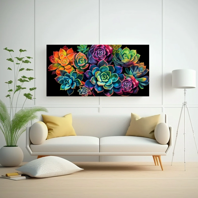 CUADRO DE SUCULENTAS COLORIDAS EN ESTILO ACUARELA 60X30CM - 2