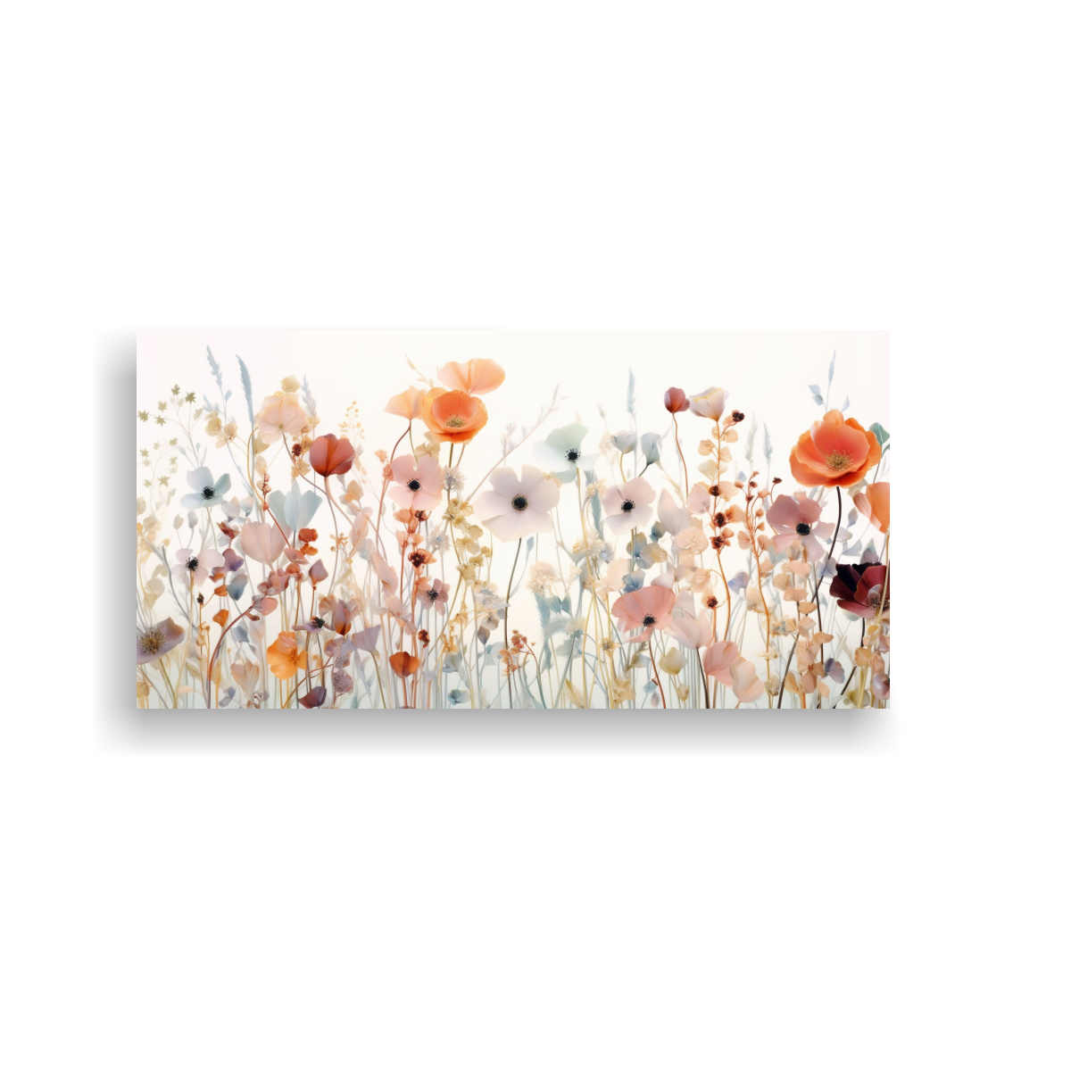 PINTURAS FLORALES EN TONOS PASTEL SOBRE FONDO BLANCO 40X20CM - 1