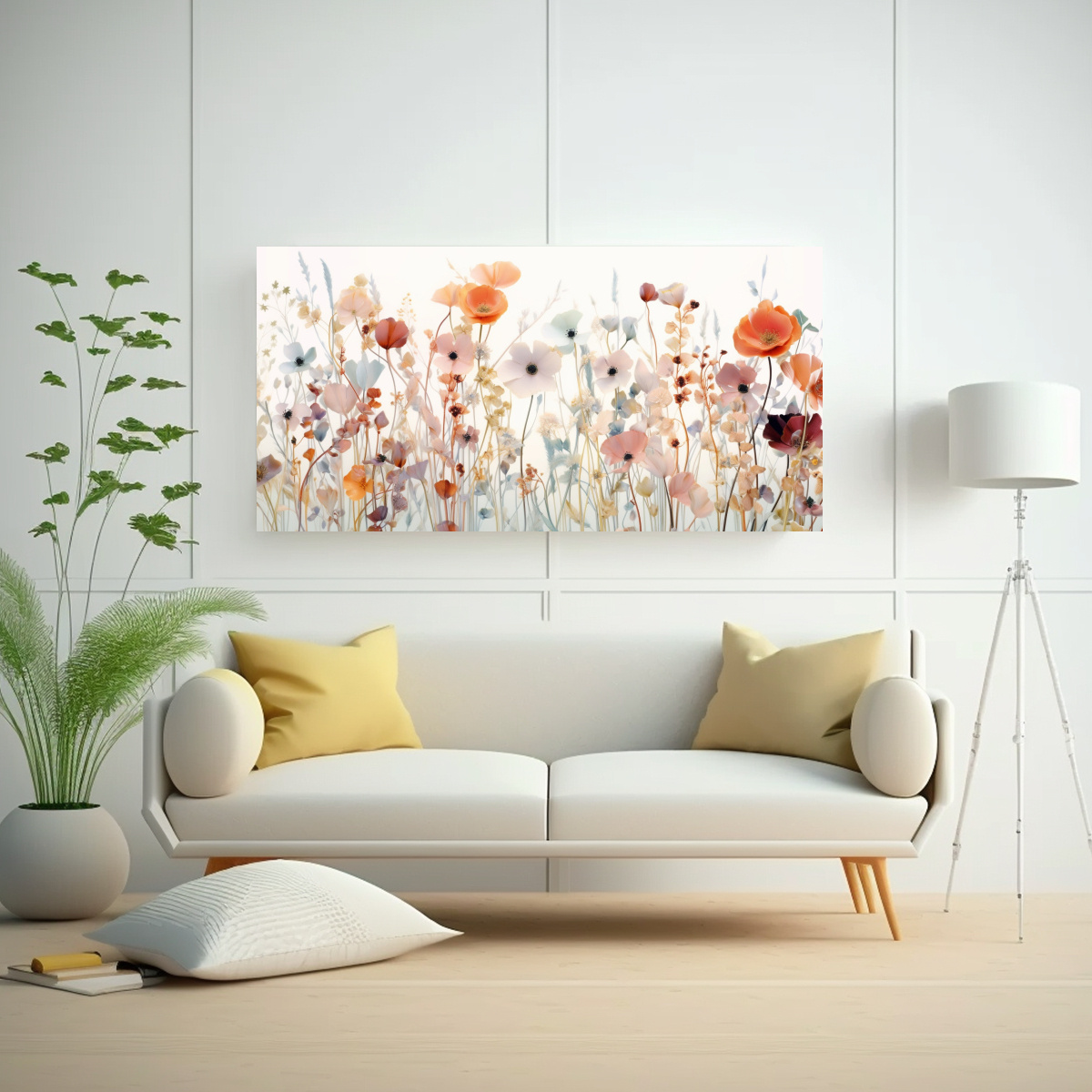 PINTURAS FLORALES EN TONOS PASTEL SOBRE FONDO BLANCO 40X20CM - 2