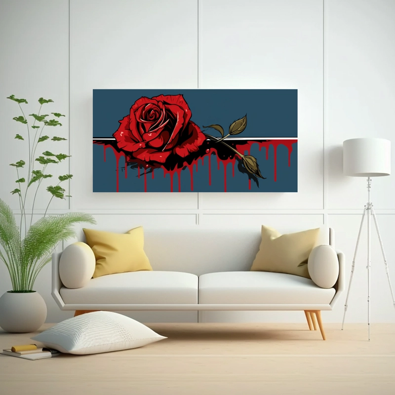 LIENZO RELIEVE MODERNO CON ROSA SANGRANTE Y MARCHITA 140X70CM - 2