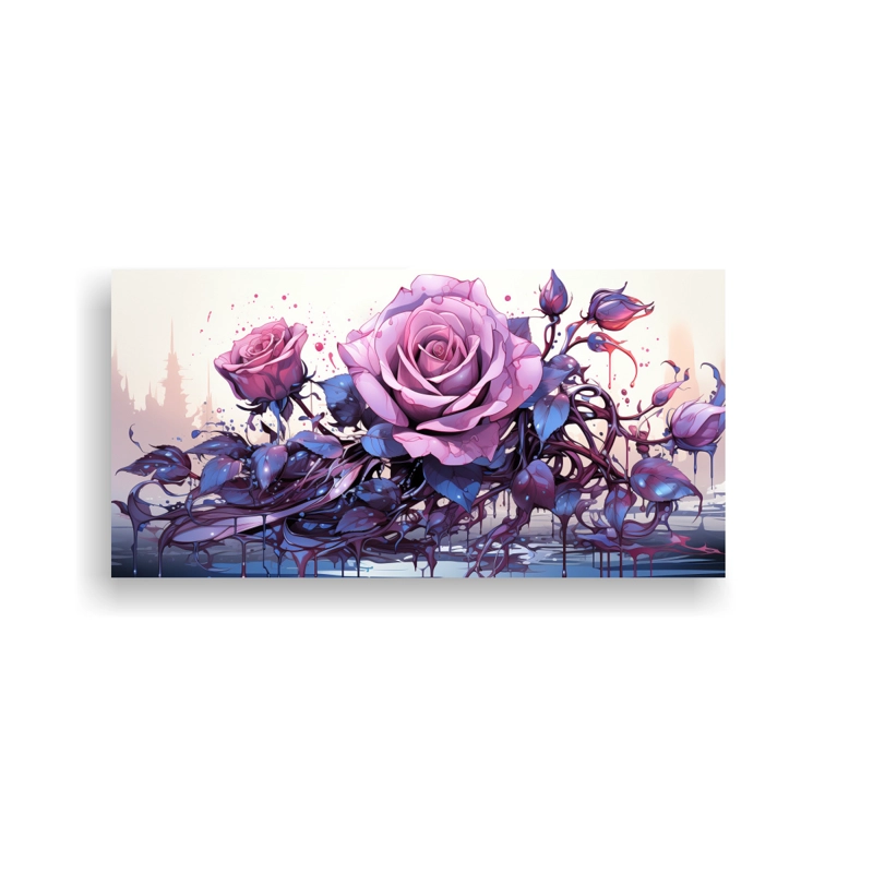 CUADRO DECORATIVO MODERNO BAÑO CON IMAGEN DE ROSA VENENOSA SOBRE FONDO BLANCO. 140X70CM - 1