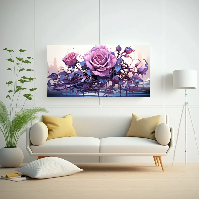 CUADRO DECORATIVO MODERNO BAÑO CON IMAGEN DE ROSA VENENOSA SOBRE FONDO BLANCO. 140X70CM - 2