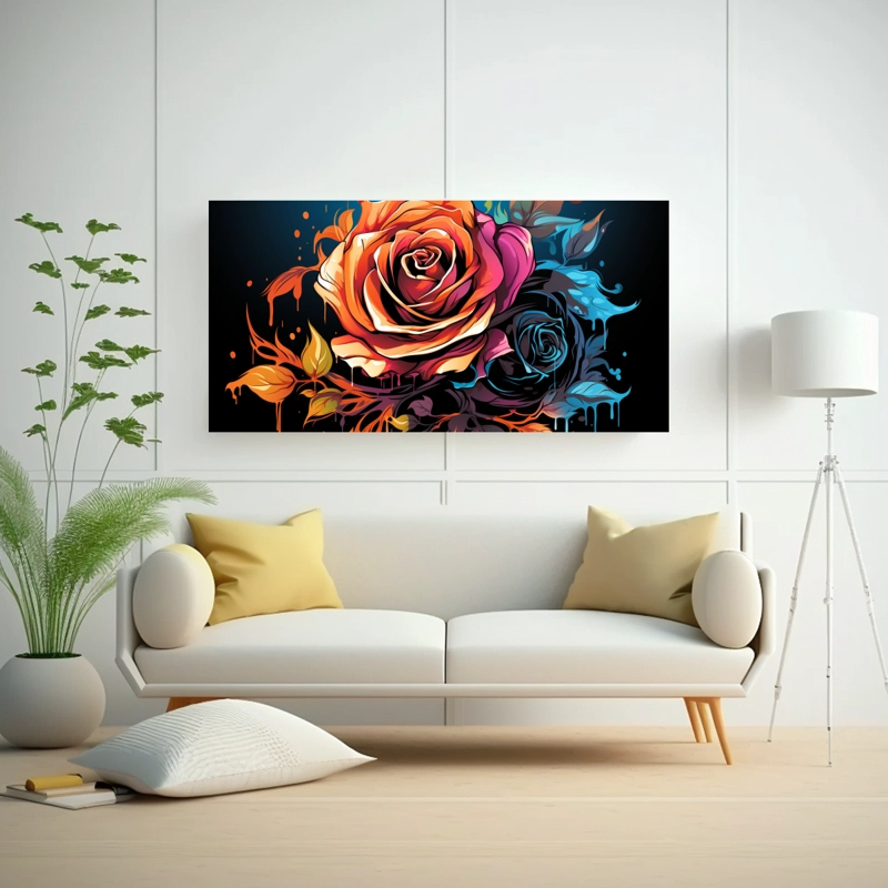 CUADRO DE ARTE GRAFFITI ESTILO ROSA ADORABLE PARA DECORACIÓN 40X20CM - 2
