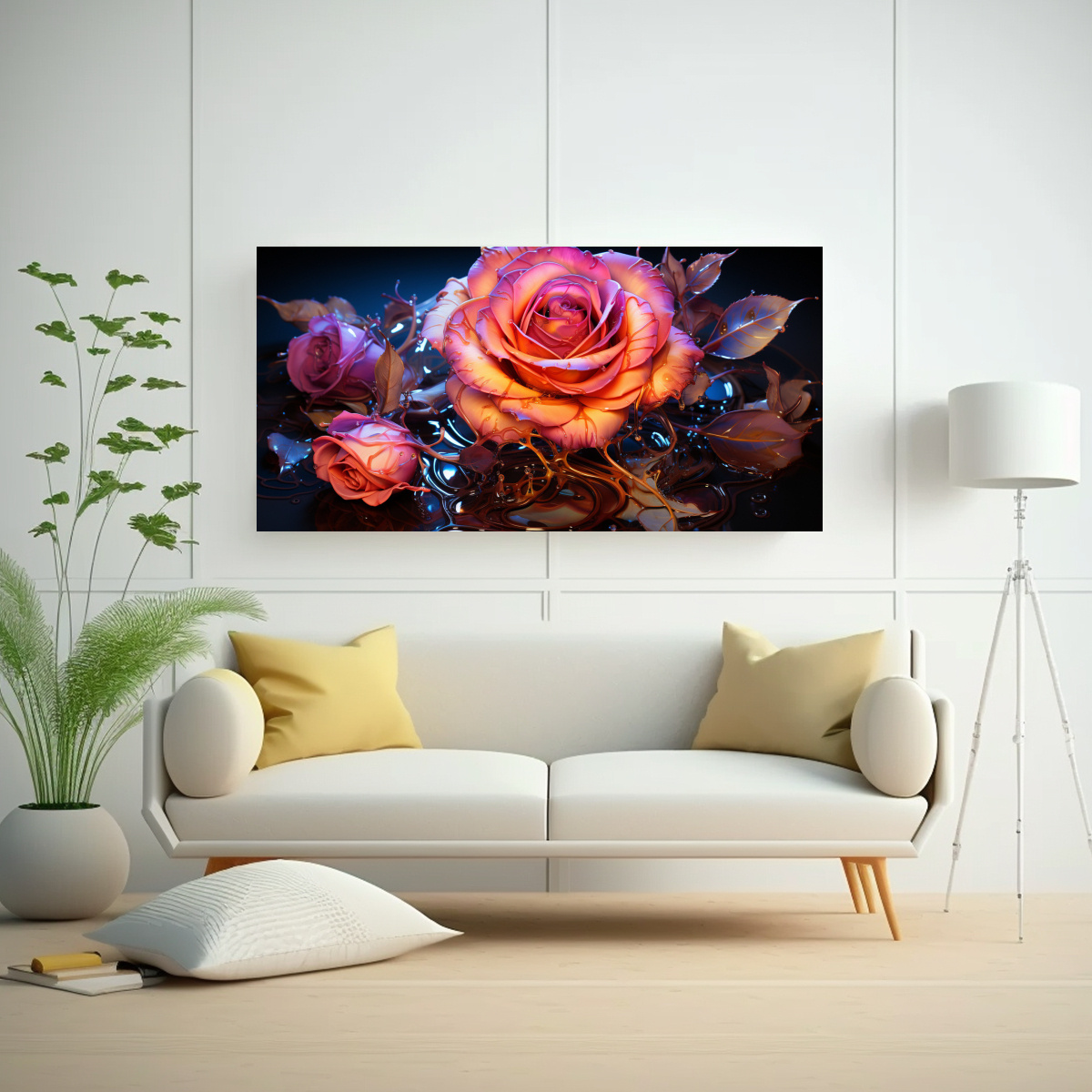 PINTURA DECORATIVA DE TRIBAL CON PROTAGONISMO ABSTRACTO ROSA NEÓN QUE SE DISUELVE EN AGUA 160X80CM - 2
