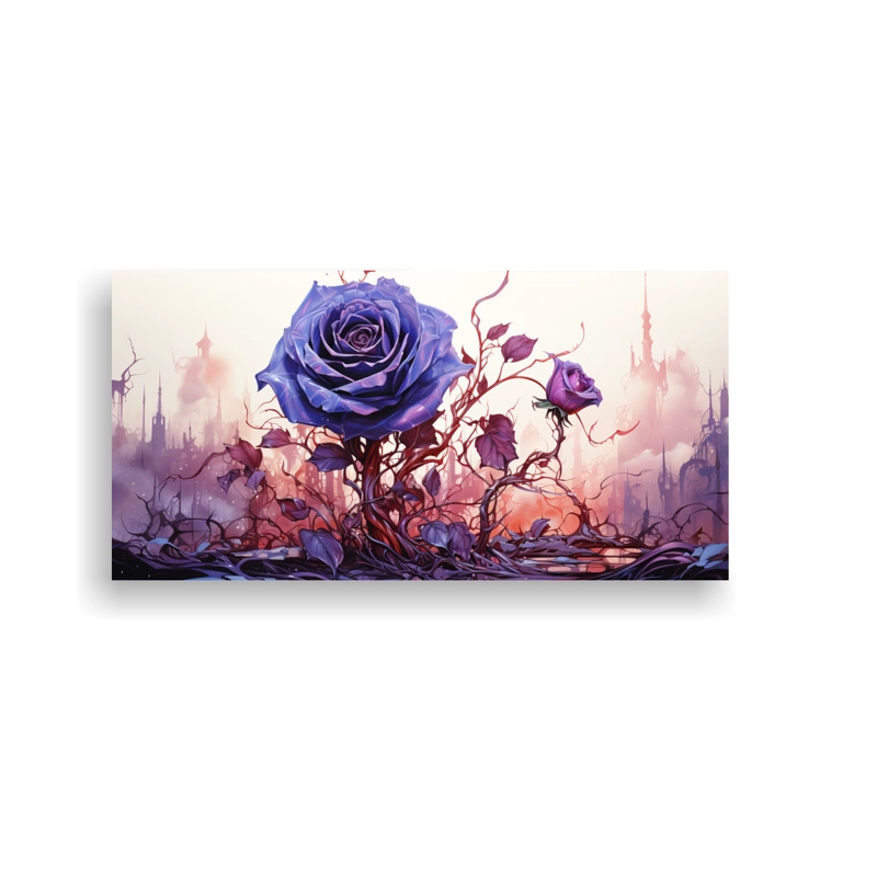CUADRO DECORATIVO DE UNA ROSA VENENOSA CON FINAS LÍNEAS BLANCAS 140X70CM - 1
