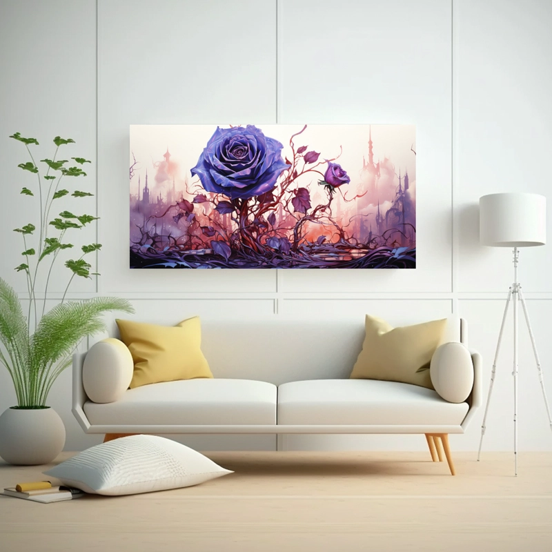 CUADRO DECORATIVO DE UNA ROSA VENENOSA CON FINAS LÍNEAS BLANCAS 140X70CM - 2