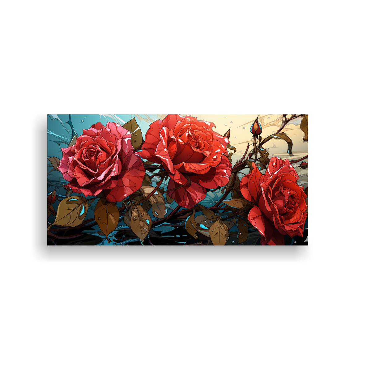 PINTURA DECORATIVA LIENZO TEMA POP ART CON UNA ROSA Y GOTAS QUE GOTEAN 160X80CM - 1