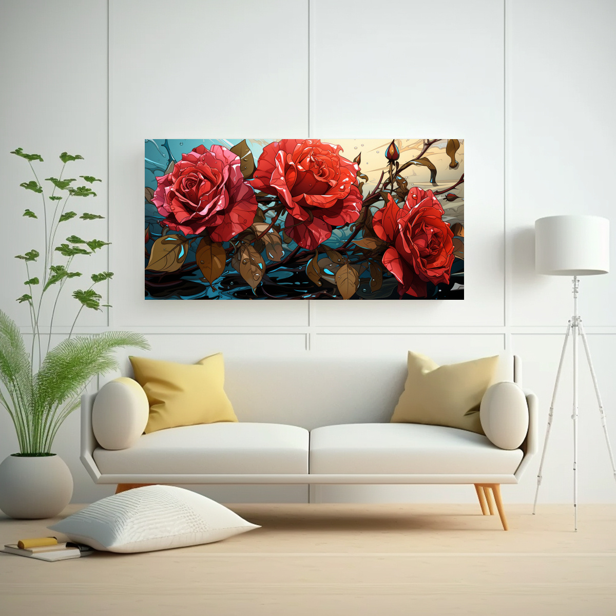 PINTURA DECORATIVA LIENZO TEMA POP ART CON UNA ROSA Y GOTAS QUE GOTEAN 160X80CM - 2