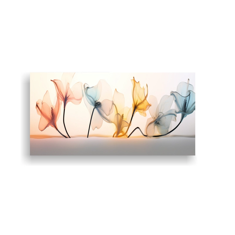 CUADRO DECORATIVO DE FLORES FUTURISTAS EN EL LADO DERECHO TRANSPARENTE PARA COCINA. 40X20CM - 1