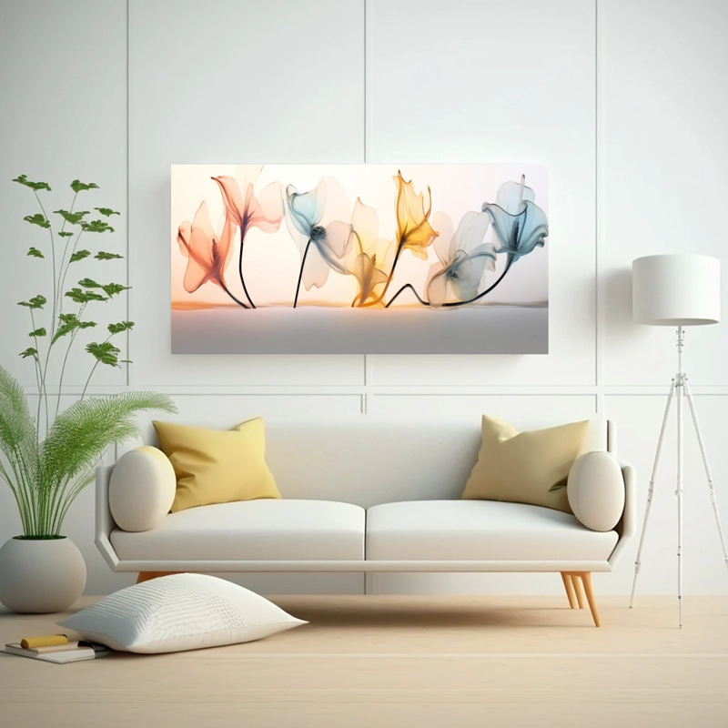 CUADRO DECORATIVO DE FLORES FUTURISTAS EN EL LADO DERECHO TRANSPARENTE PARA COCINA. 40X20CM - 2