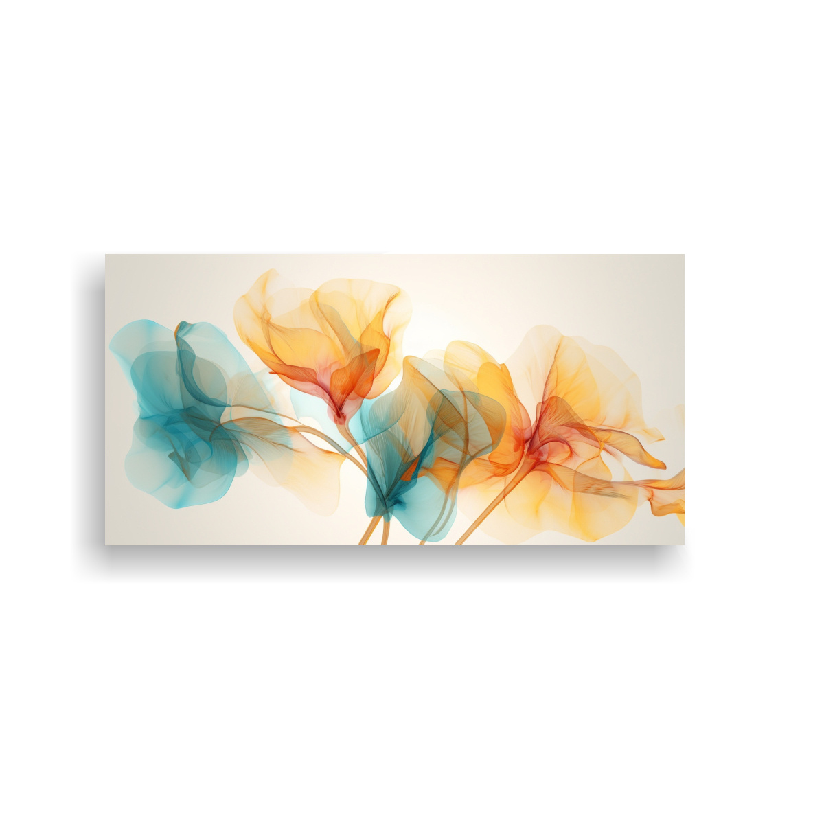 CUADRO ABSTRACTO DECORACIÓN COMEDOR CORAL TURQUESA AMARILLO FLORAL 60X30CM - 1