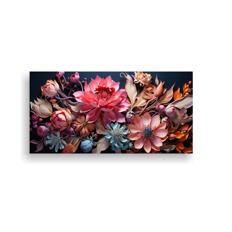 CUADRO FLORAL ROSA EN BASTIDOR ESTILO GALERÍA: UN VIBRANTE RAMO DE FLORES ROSAS DENTRO DE 120X60CM - 1