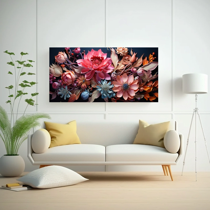 CUADRO FLORAL ROSA EN BASTIDOR ESTILO GALERÍA: UN VIBRANTE RAMO DE FLORES ROSAS DENTRO DE 120X60CM - 2