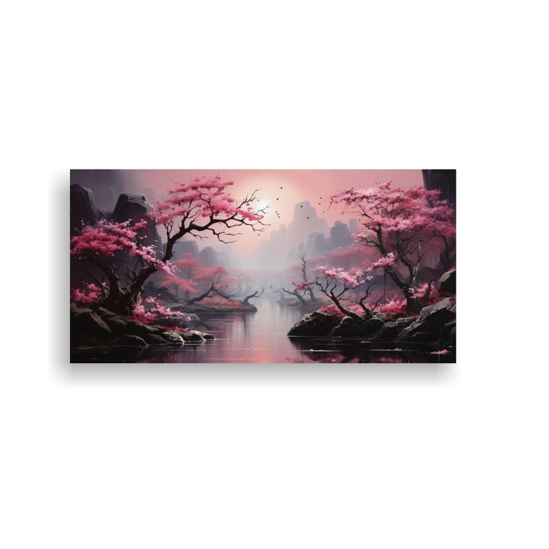 CUADRO COMPOSICIÓN ESTILO JARDÍN ZEN TRANQUIL CON SOBRES ROSADOS CUIDADOSAMENTE 40X20CM - 1