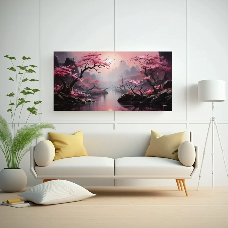 CUADRO COMPOSICIÓN ESTILO JARDÍN ZEN TRANQUIL CON SOBRES ROSADOS CUIDADOSAMENTE 40X20CM - 2