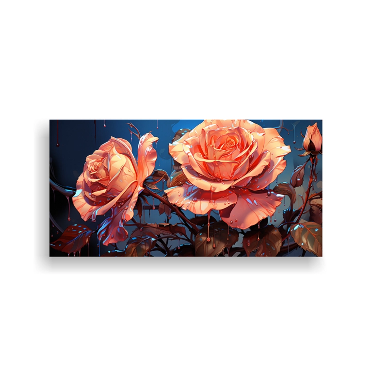 CUADRO DE DECORACIÓN DIBUJO DE ROSA CON GOTAS GOTEANDO 160X80CM - 1