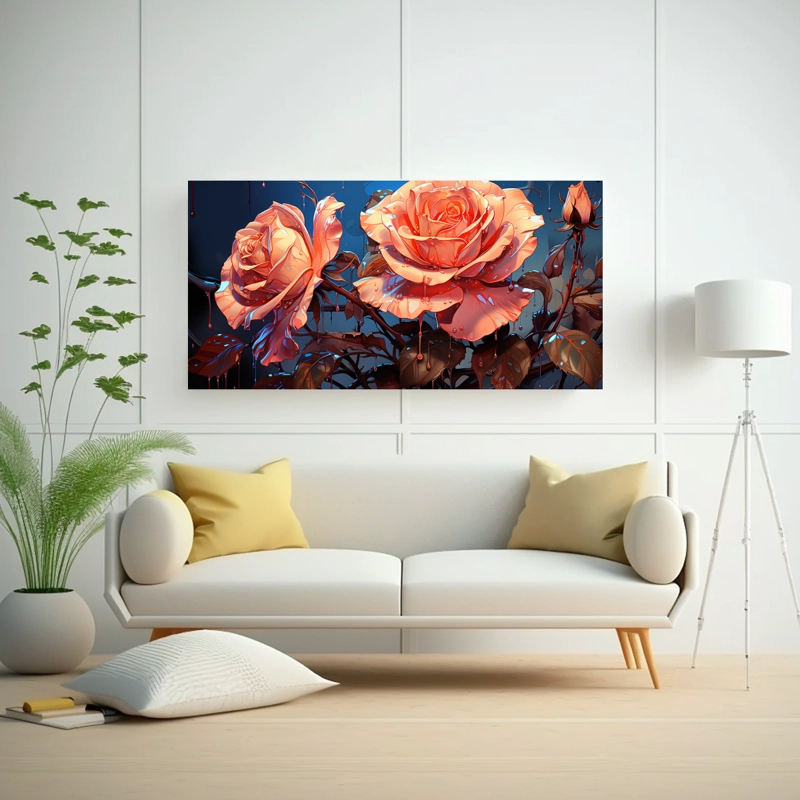 CUADRO DE DECORACIÓN DIBUJO DE ROSA CON GOTAS GOTEANDO 160X80CM - 2