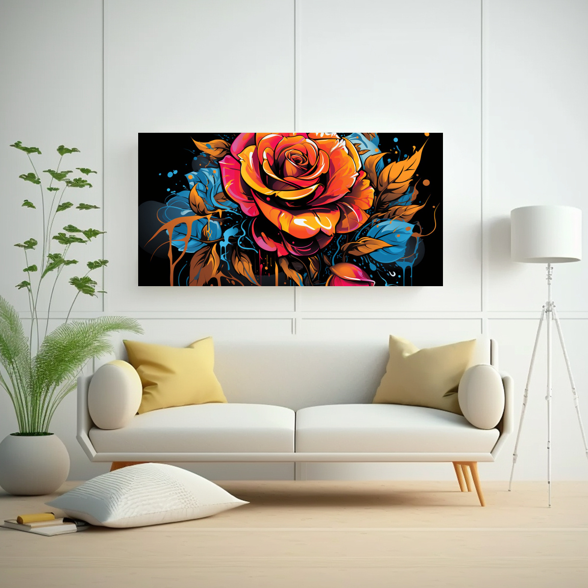 PINTURA MURAL DE DISEÑO ALEGRE CON UNA ROSA ESTILO GRAFFITI 60X30CM - 2
