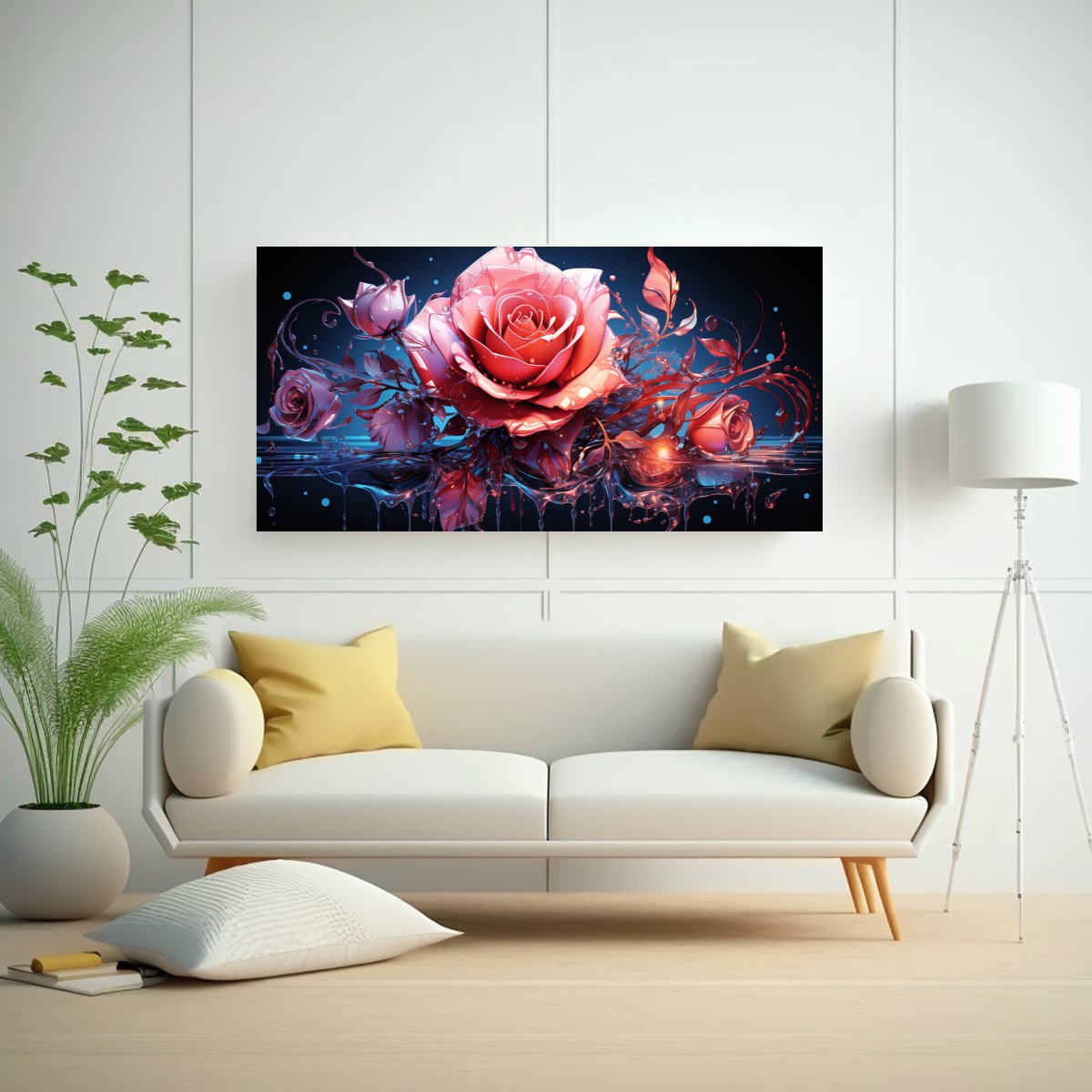 PINTURAS DE DECORACIÓN TRIBAL CON DISOLUCIÓN DE ROSA NEÓN RECTANGULAR EN AGUA 120X60CM - 2