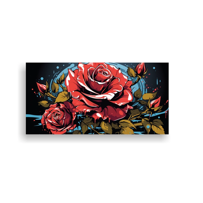 CUADRO DE TELA DE ALTA CALIDAD CON DISEÑO DE ROSA GRAFITI 140X70CM - 1