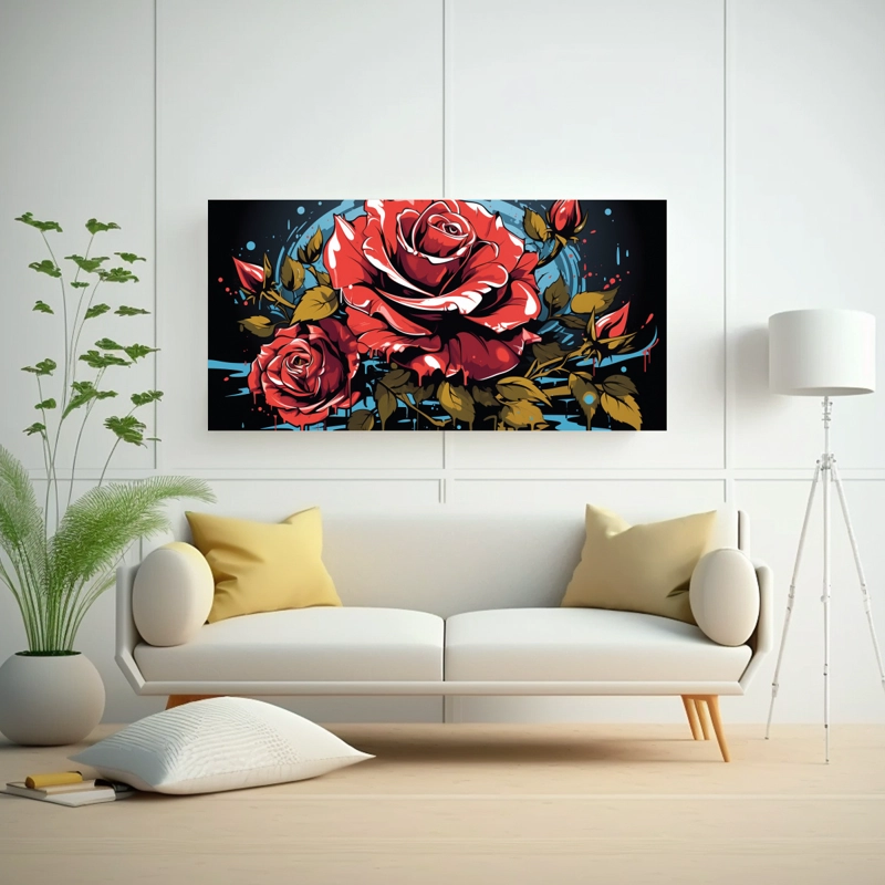 CUADRO DE TELA DE ALTA CALIDAD CON DISEÑO DE ROSA GRAFITI 140X70CM - 2
