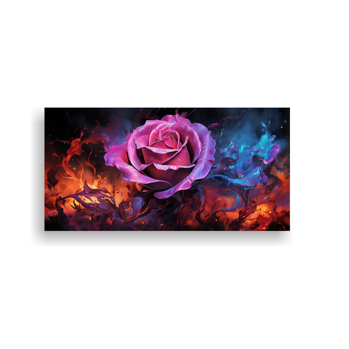 PINTURA DECORATIVA DE ARTE DIGITAL ABSTRACTO DE UNA ROSA QUE EXUDA MOVIMIENTO VISUAL 80X40CM - 1