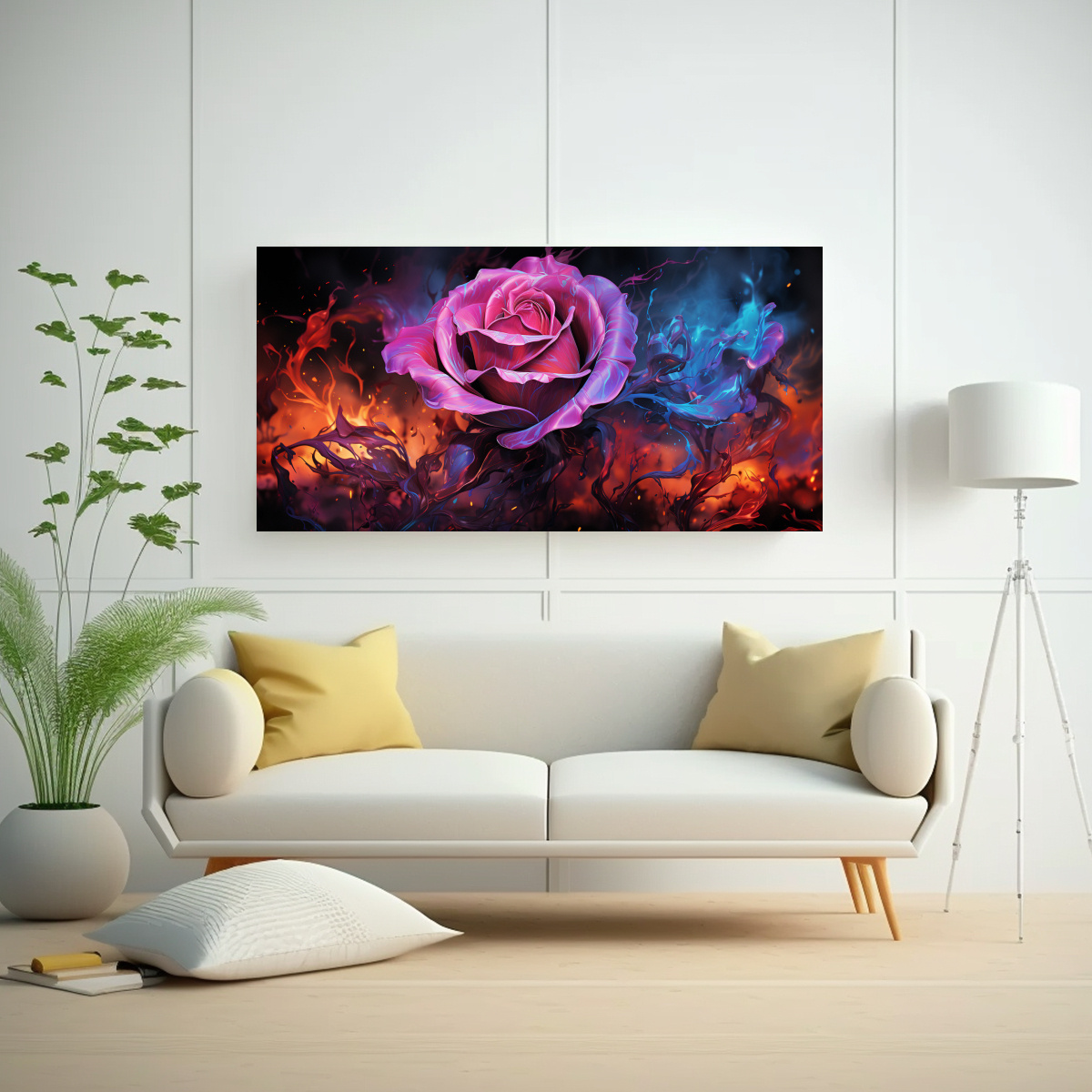 PINTURA DECORATIVA DE ARTE DIGITAL ABSTRACTO DE UNA ROSA QUE EXUDA MOVIMIENTO VISUAL 80X40CM - 2