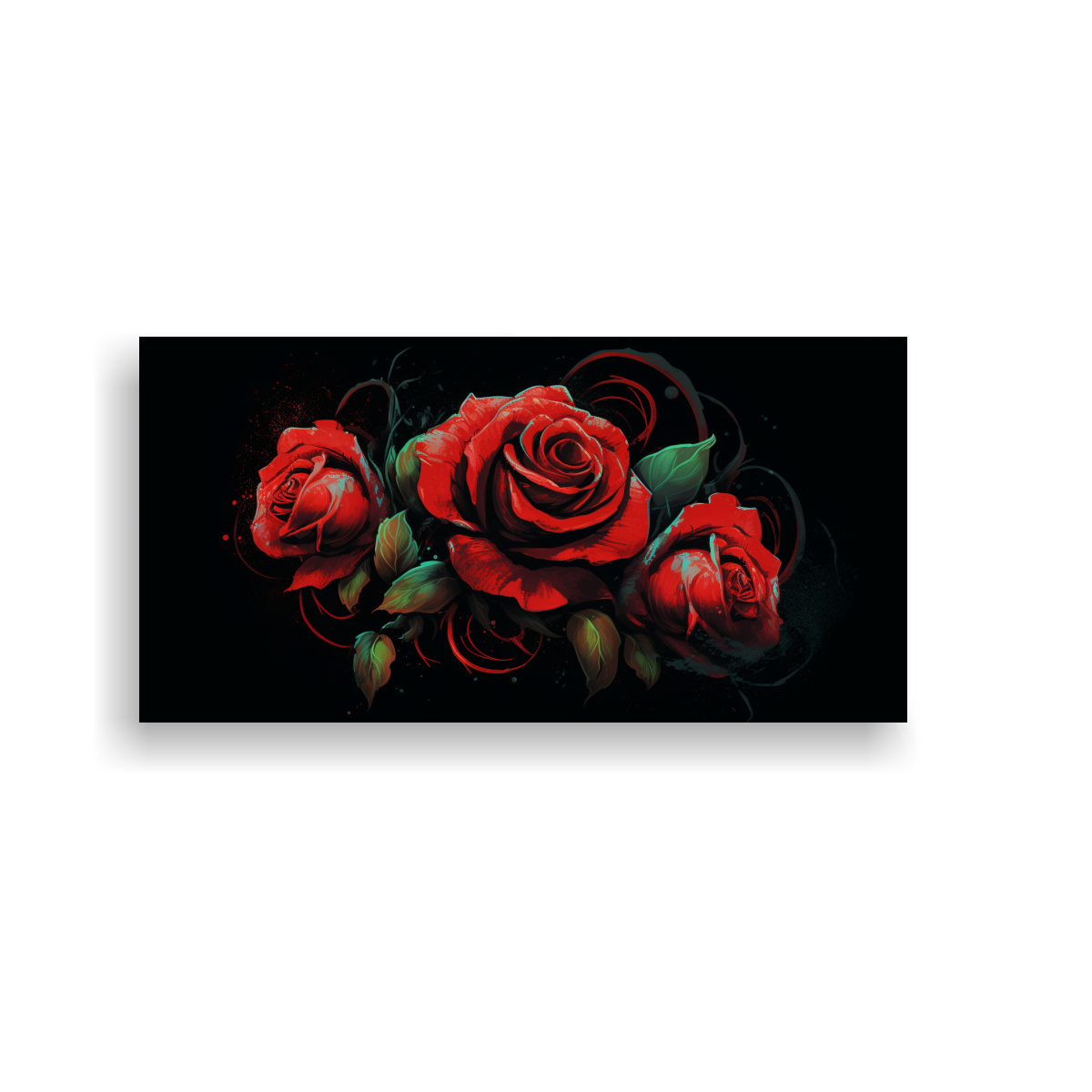 PINTURA DECORATIVA SURREALISTA DE ROSAS ROJAS EN ESTILO ARTÍSTICO SOBRE FONDO NEGRO 160X80CM - 1