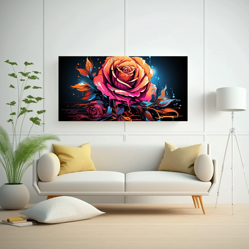 CUADRO TEMÁTICO LIENZO CÁLIDOS DISEÑO ROSA ESTILO GRAFFITI PERFECTO PARA DECORACIÓN DE 60X30CM - 2