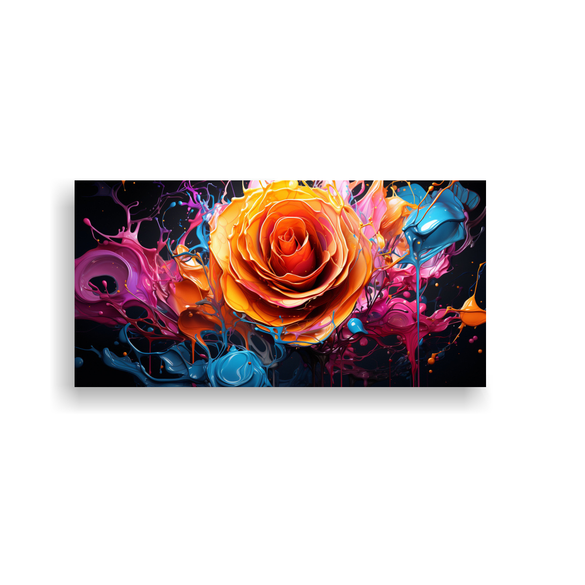 PINTURA DECORATIVA ENIGMÁTICA MULTICOLOR CON ROSA VIBRANTE Y GOTEO DE PINTURA NEON 1 PIE 100X50CM - 1