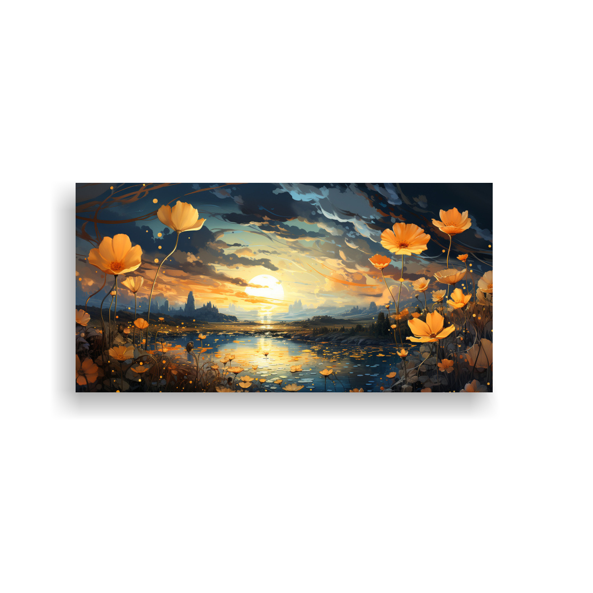 TELA EN BASTIDOR PATRON INTENSO CLÁSICO CON PEQUEÑAS FLORES AMARILLAS EN EL CIELO ROSA C 120X60CM - 1