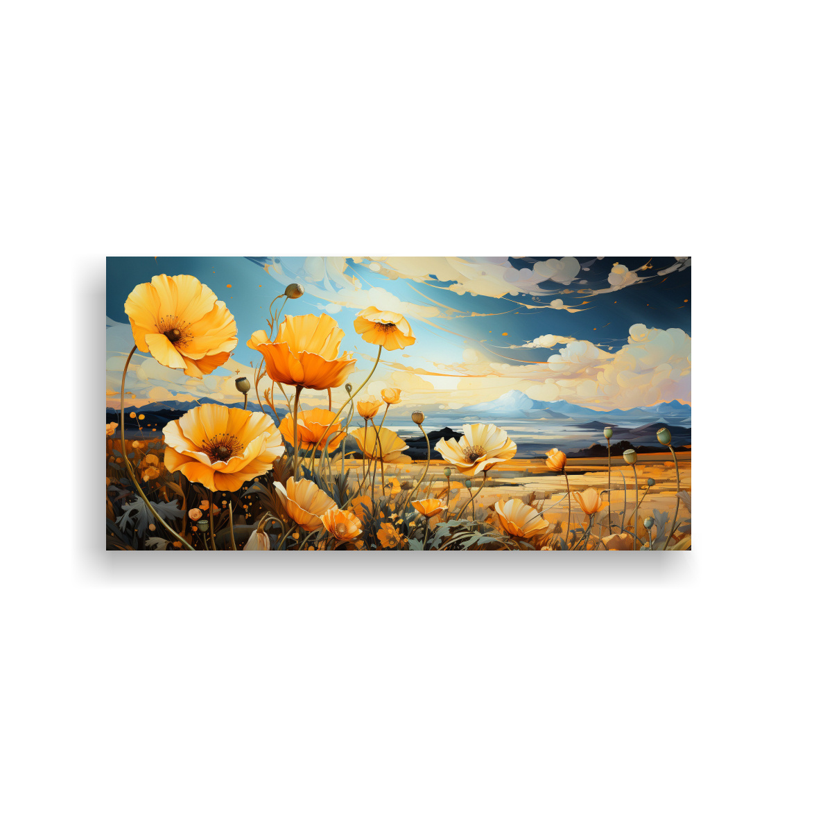 PINTURAS DECORATIVAS DE COMPOSICIÓN ESPECTACULAR RESISTENTE CON PEQUEÑAS FLORES AMARILLA 160X80CM - 1