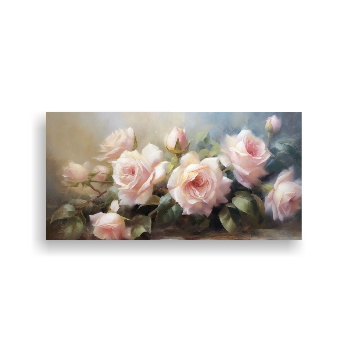 CUADRO BARROCO DE ESTILO ÓLEO EN TONOS CÁLIDOS CON ROSAS BLANCAS Y ROSADAS PARA DECORACI 60X30CM - 1