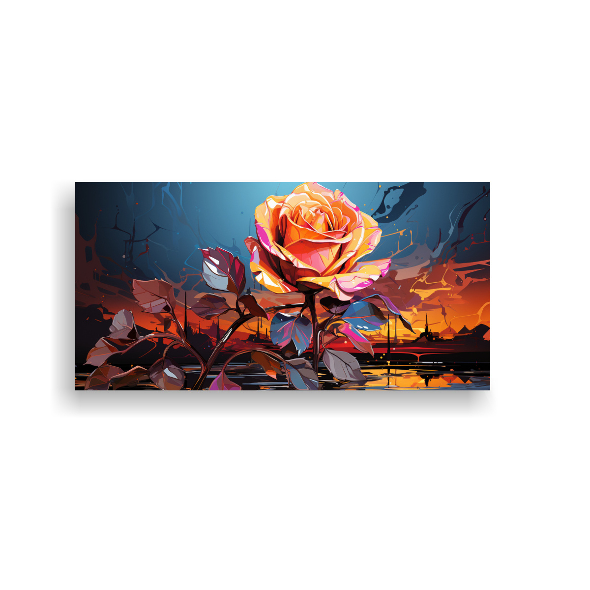 PINTURA DECORATIVA MOVIMIENTO ENIGMÁTICO ESTILO POP ART CON ROSA 120X60CM - 1