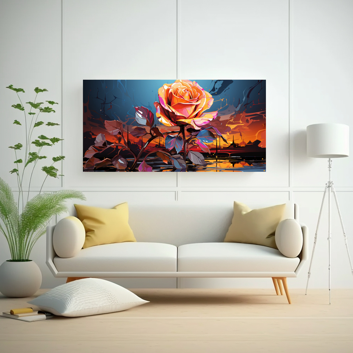 PINTURA DECORATIVA MOVIMIENTO ENIGMÁTICO ESTILO POP ART CON ROSA 120X60CM - 2