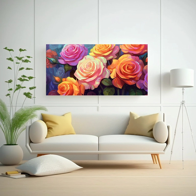 CUADROS DE DISEÑO URBANO CON HERMOSAS ROSAS DE DIBUJOS ANIMADOS DE DIFERENTES LONGITUDES 120X60CM - 2