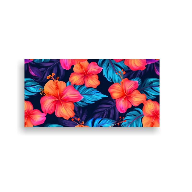 LIENZO DE TELA CON FIGURAS CÁLIDAS DE FLORES TROPICALES Y PATRÓN SIN COSTURAS DE HIBISCO 100X50CM - 1