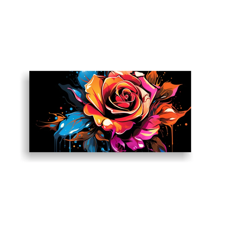 DISEÑO DE ROSA ESTILO GRAFFITI ARMONÍA CROMÁTICA  DECORACIÓN PINTURA PIEZA ÚNICA 100X50CM - 1