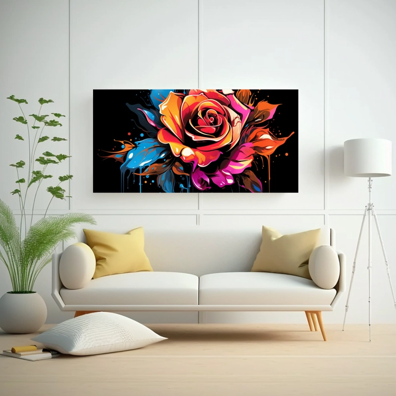 DISEÑO DE ROSA ESTILO GRAFFITI ARMONÍA CROMÁTICA  DECORACIÓN PINTURA PIEZA ÚNICA 100X50CM - 2